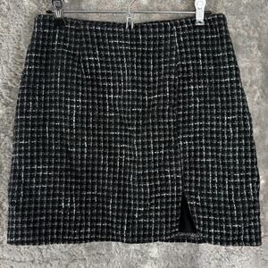 Glam Size L Herringbone A Line Mini Skirt Black Lined Casual Zip